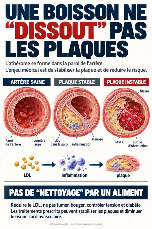 Infographie expliquant pourquoi dissoudre les plaques d athérome naturellement n’est pas une promesse réaliste