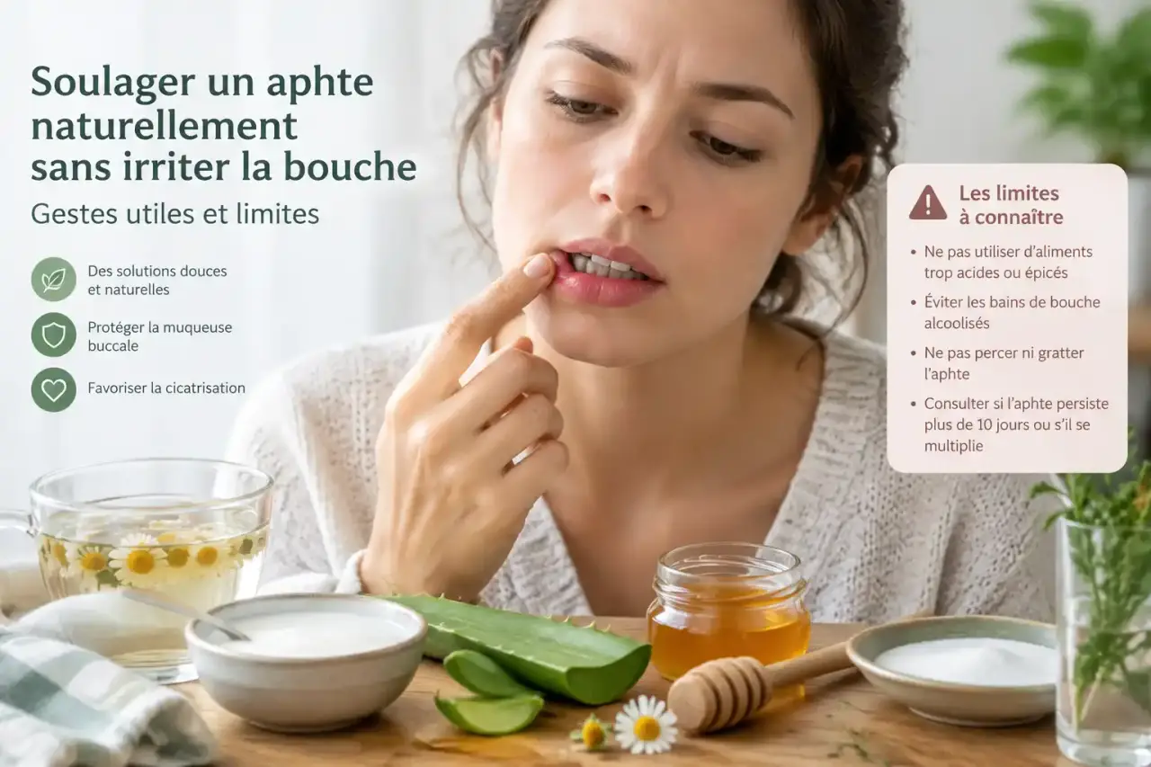 Soulager un aphte naturellement sans irriter la bouche : gestes utiles et limites