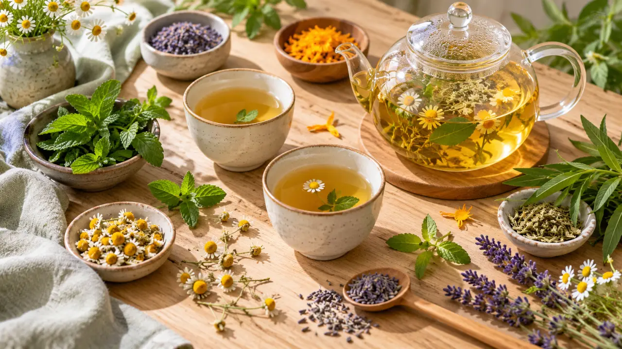 Plantes médicinales séchées préparées pour une tisane