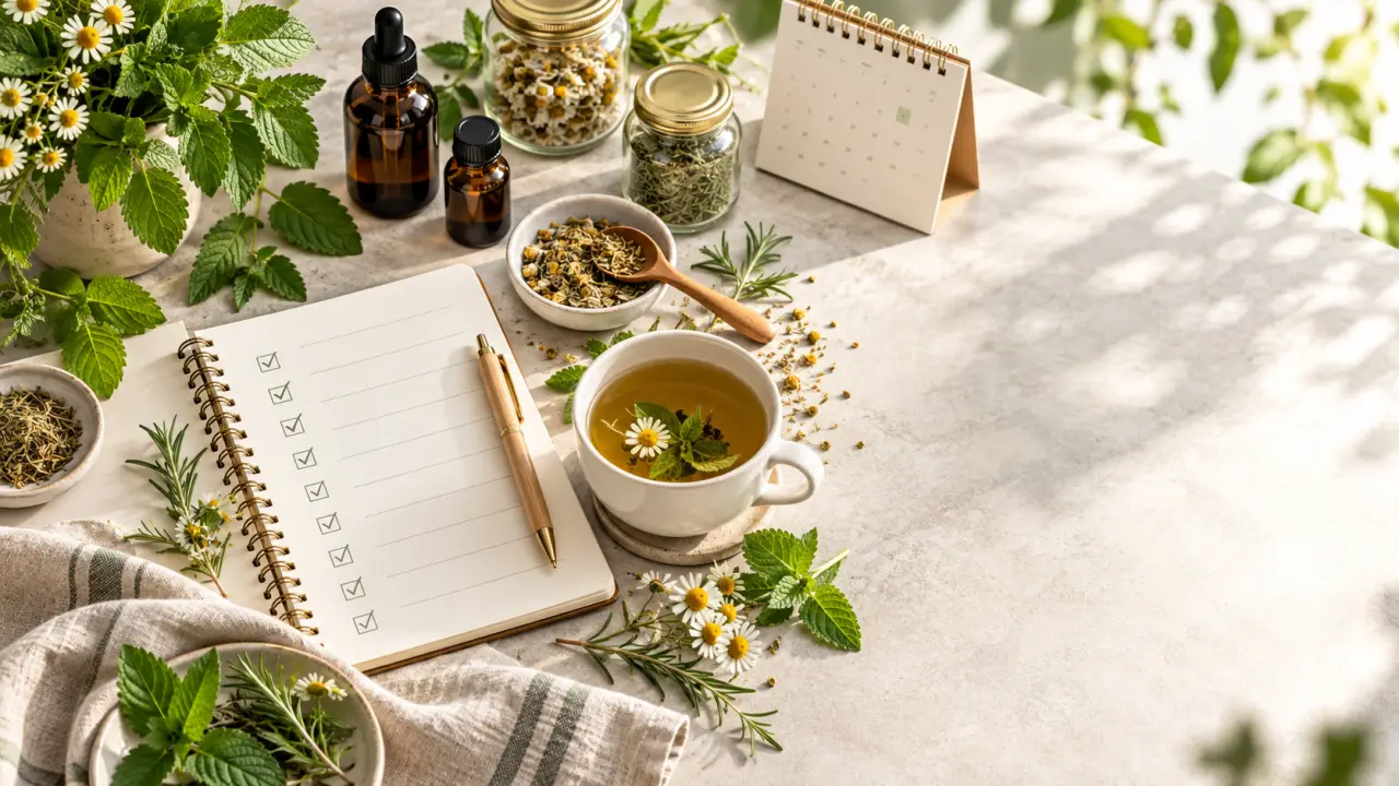 Plantes médicinales fraîches disposées sur une surface claire